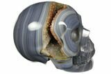 Polished Banded Agate Skull with Quartz Crystal Pocket #148115-3